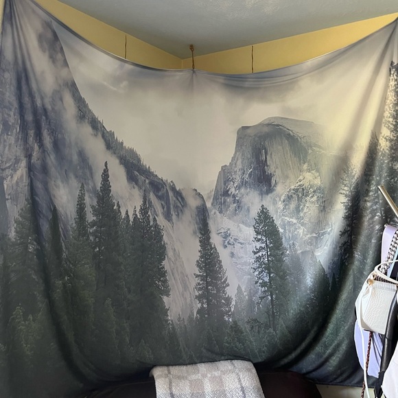 Yosemite National Park Half Dome Mountain Fog Nature Wall Tapestry - Picture 2 of 3